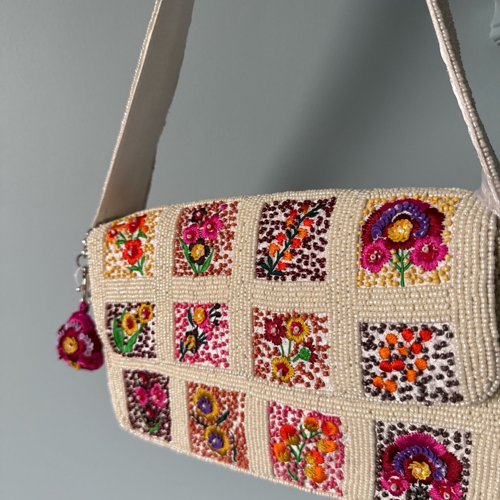 Hand-Beaded Floral Patchwork, Shoulder Bag - NWT